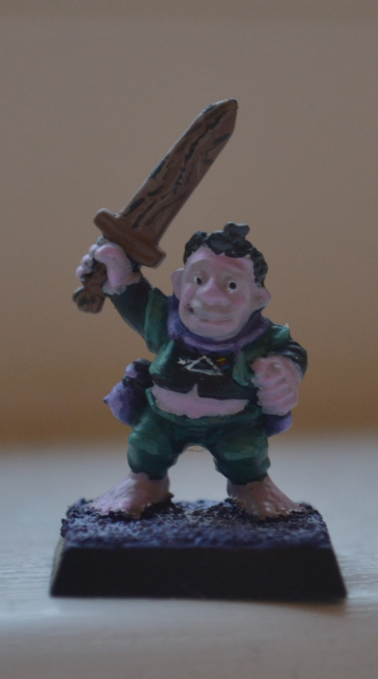 I told someone today that I was painting this model, I said Warhammerquest plastic halfling, they said if it was a plastic halfling then it probably wasn't from quest. I could, or even probably should of spent a little more time on him then I did but I just wanted to get another model completed, so here he is with a little freehand..