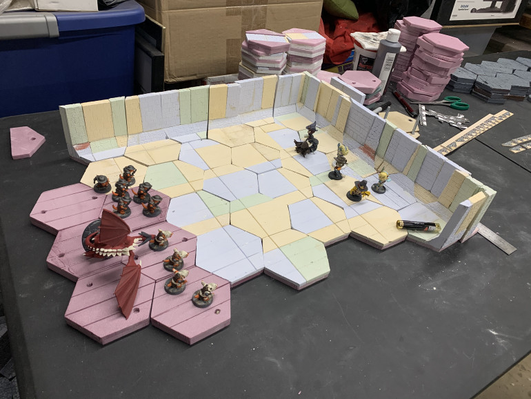 Area 4, the throne room, ate more material than I originally thought that I started to use foam, cut to proper height to continue making the throne room.