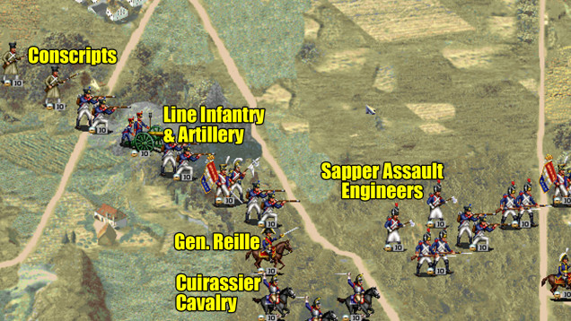 The French left, made up primarily of General Reille's Corps.  Heavier Cuirassier cavalry, and lots of conscripts.  Often its forgotten that much of Napoleon's army at Waterloo was recently-levied recruits in the army he was trying to rebuild.  I've added those badass 