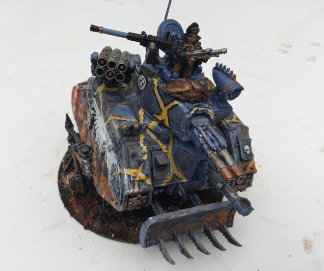 Lieutenant Gavrick ‘Mad’ Murphy AKA “Eight Ball” and his Leman Russ Exterminator with missile launcher.