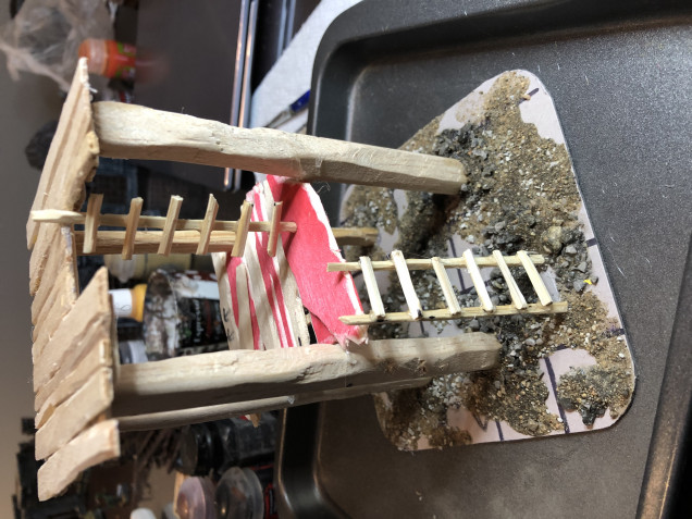 Halfway platform with the ladders glued on. 