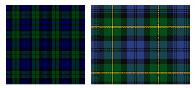 These are the patterns I'm aiming to represent - Black Watch on the left, Gordon Highlanders on the right