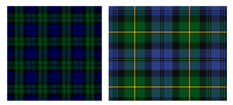 These are the patterns I'm aiming to represent - Black Watch on the left, Gordon Highlanders on the right