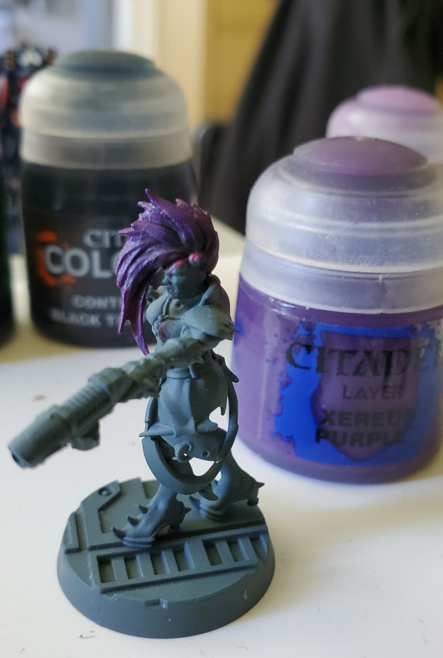 So I overbrushed Xereus Purple over most of the hair. Looks better, now.