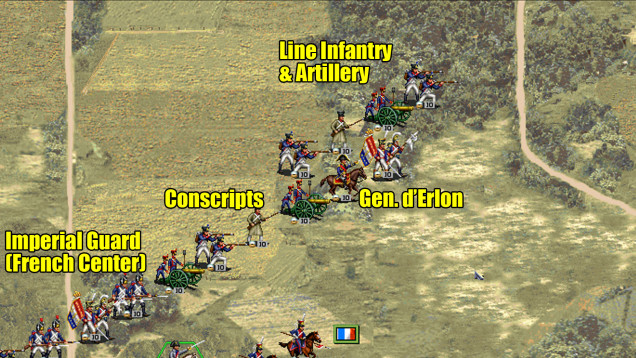 The French right wing, primarily made up of General d'Erlon's Corps.