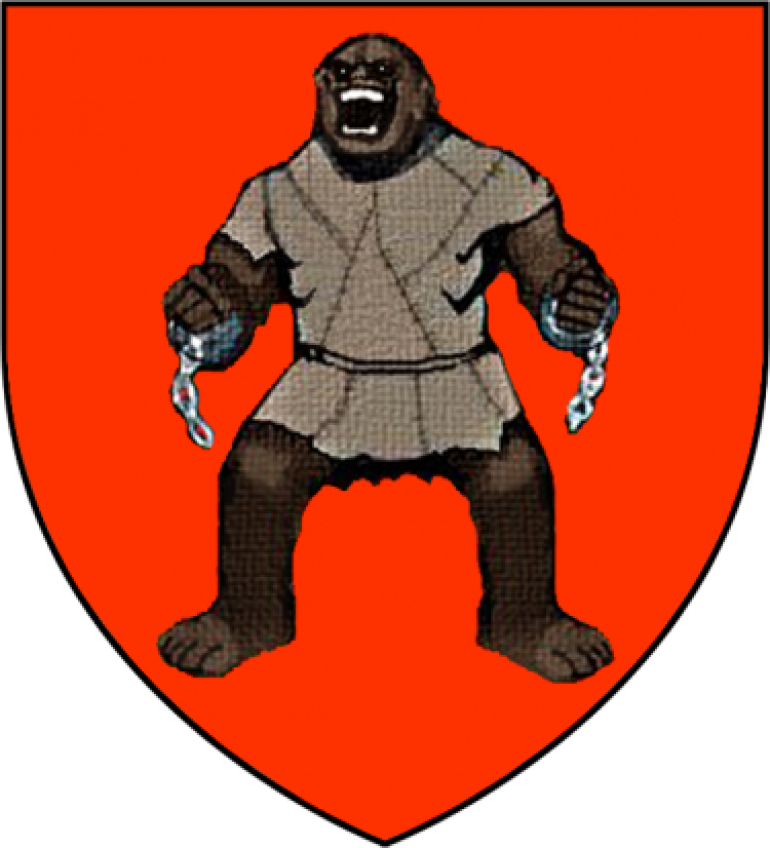 A much better crest that what the TV Series came up with... No idea how they read 'a giant wearing a skin shirt in chains on a red background' and thought, 'chains! We'll do some kinky shit and drop the stupid giant!