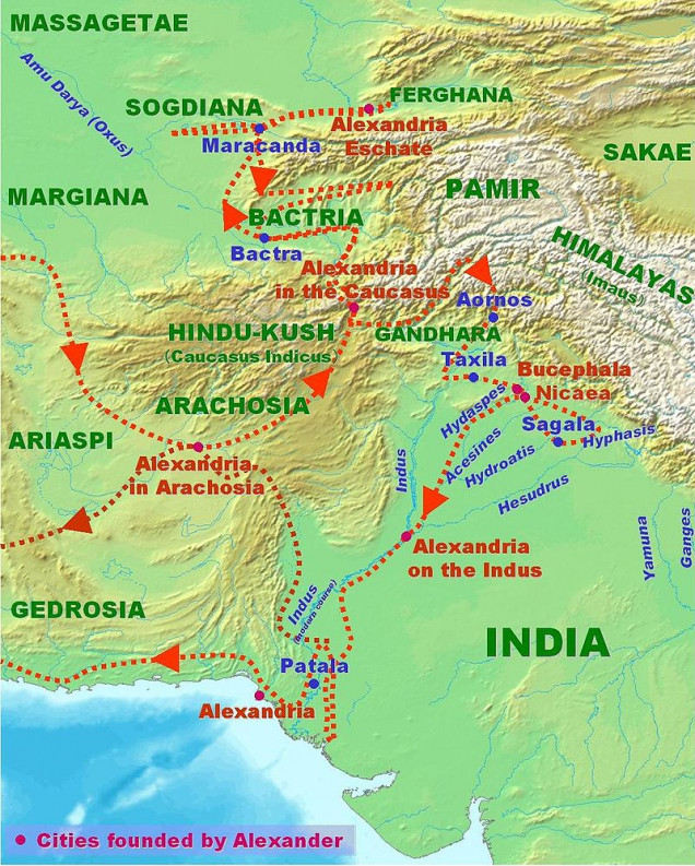 Alexander in India, Public Domain Map from Wikipedia