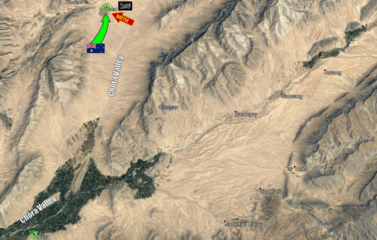 A zoom-in on the Chorat Valley, showing one possible guess for a specific location of the action.