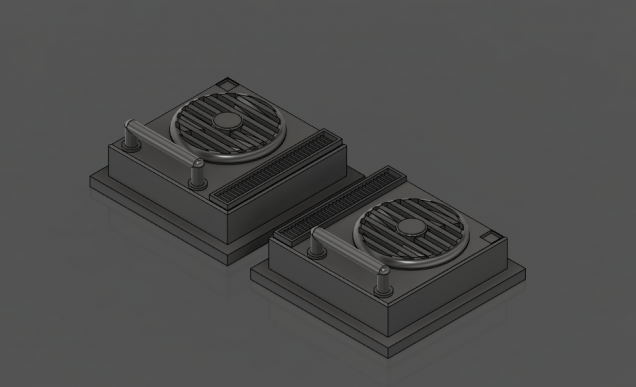 Some 3D Aircon units. Done so they are one piece. They will just push in from the back. Got to keep those plants and people cool inside.  I just mirrored these to give the doorway symmetry. 