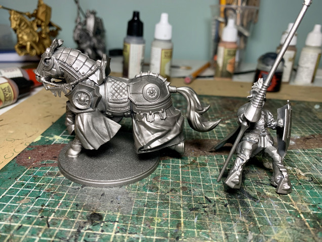 I’m not sure I’ve ever painted a proper horse mounted knight so in between work meetings I messes about Obama test model