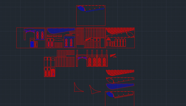 Laser cut design. Red for cuts and blue for scoring. 