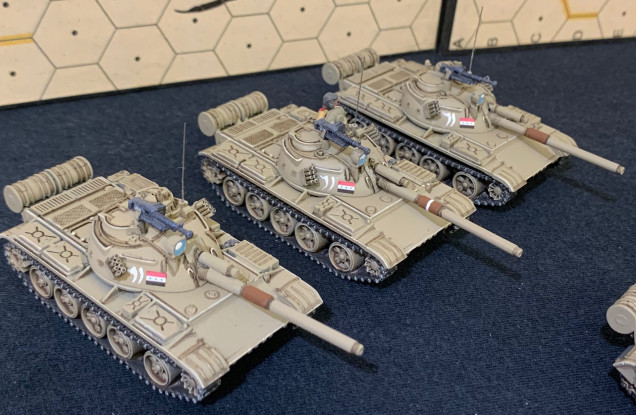 Second platoon of tanks.  These were kit-bashed into an approximation of Type 59 Type IIs.  These were Chinese knock-offs of T-55s ... but then subsequently upgraded with L7 105mm rifles and rudimentary laser range finders.  So an upgrade of a knockoff?  Yeah, weird.  But those L7s made them pretty dangerous in 1991.