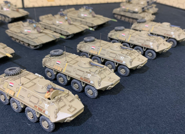 A platoon of five BTR-60 infantry carriers.  Drilled small holes for the antennae.