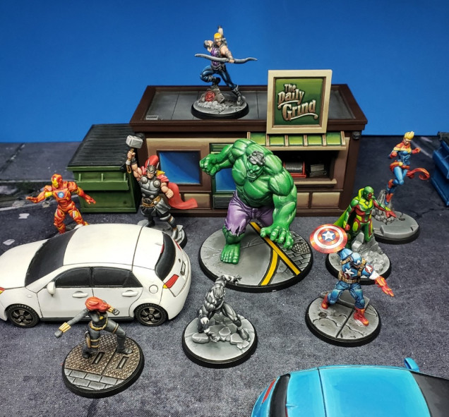 Second group pic of the Avengers, this time with new painted terrain. Only included minis with the Avengers affiliation. Next update will be the painted terrain itself.