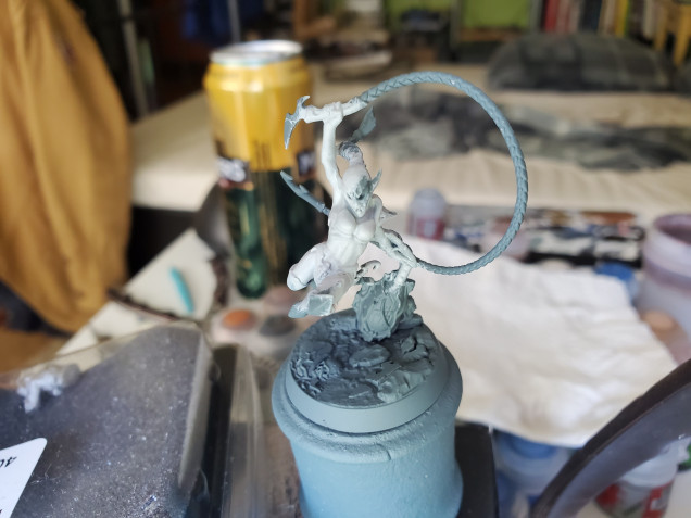 Contrast can be used over any colour, and I like to experiemtn from time to time with what I can achieve, but for the 'standard' use you want nice solid, bright basecoats. I've used Grey Seer here, but Wraithbone works just as well.