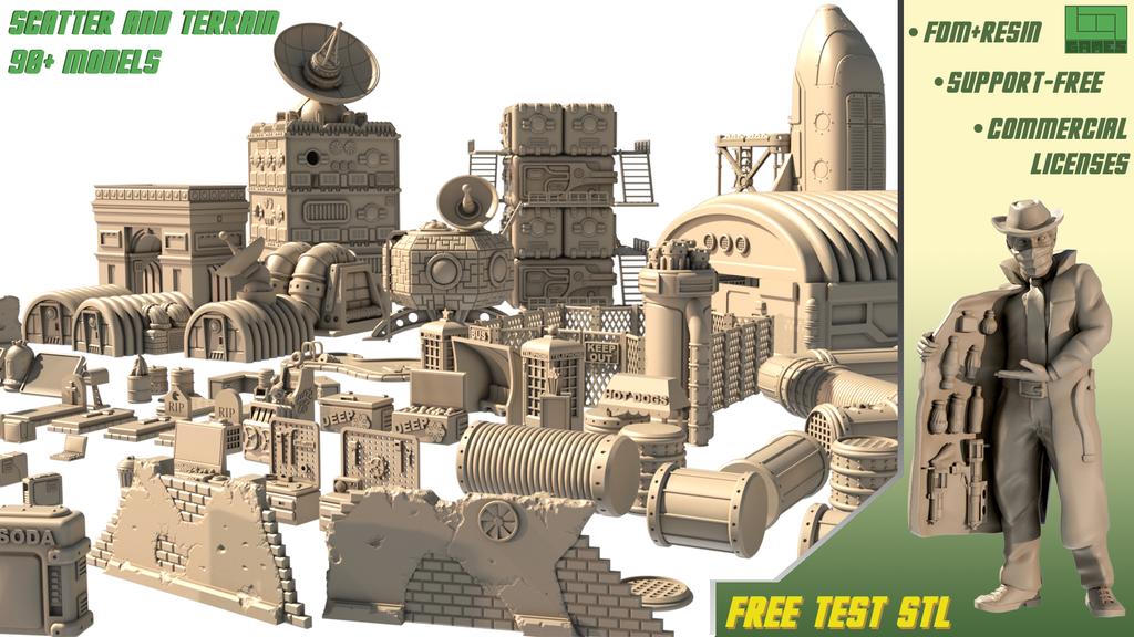 SciFi Scatter and Terrain for Wargames3D Printable STL