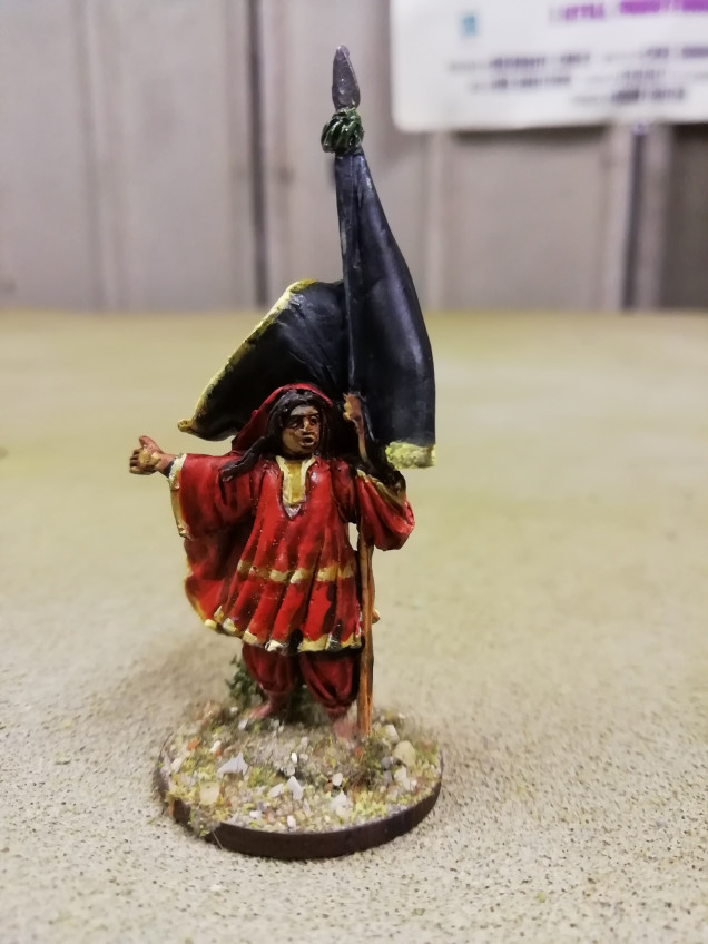 This mini came with the Perry miniatures box bundle deal as a free mini. Looking at images of interpretations of her she is often depicted in red and yellow.