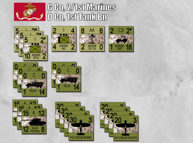 USMC units, I'll be taking out some of those Corsairs ... not sure how many yet.  But the 1950 rifle platoons and M26 Pershings are ready to go.