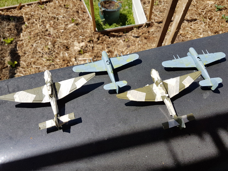 Playing with 2 types of masking, tape for stukas, liquid latex for typhoons