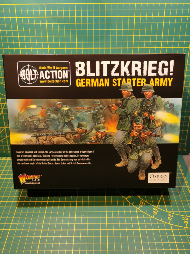 Contents: 6 Sprues of Infantry, one halftrack, one tank, one artillery, one medium mortar