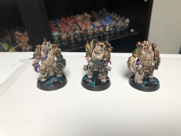 So as Warhammer Quest Blackstone Fortress began to finish up, I was one of the lucky ones who got 'No Respite', which despite having only minis in it that can be found elsewhere, contained rules that were an awesome addition to the game. Here's the 3 Plague Marines that I matched in with my other Pre-Heresy coloured Death Guard for 40K