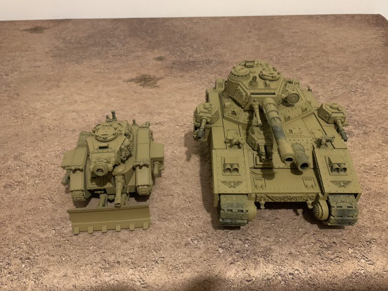 Base coated Leman Russ Demolisher and Baneblade 