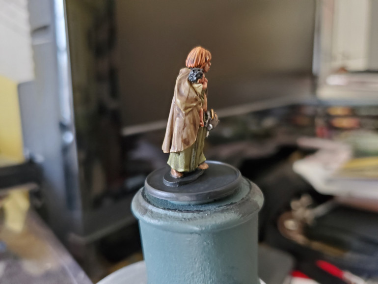 The original plan was to go for darker hair, but when I realised that the mini was looking a little dark I decided to make the hair ginger to add in a splash of colour. The helmet was also made a little brighter than I normally do for metal to help with some bright spots.