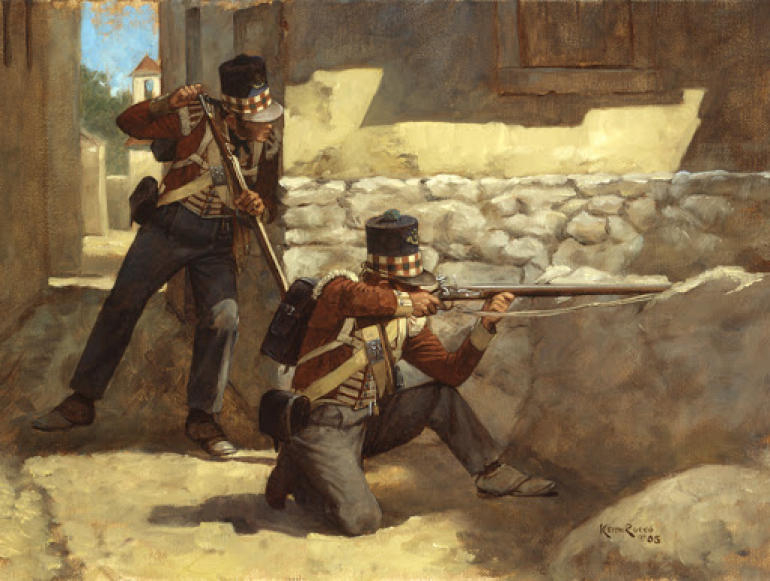 Skirmishing Highland light infantry by Keith Rocco