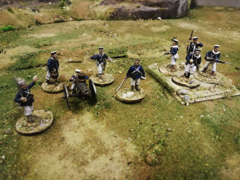 The naval brigade at Nyezane were from HMS Active and the Zulus described them as men in white trousers who charged up a hill to stop an attack so I repainted some trousers to represent them