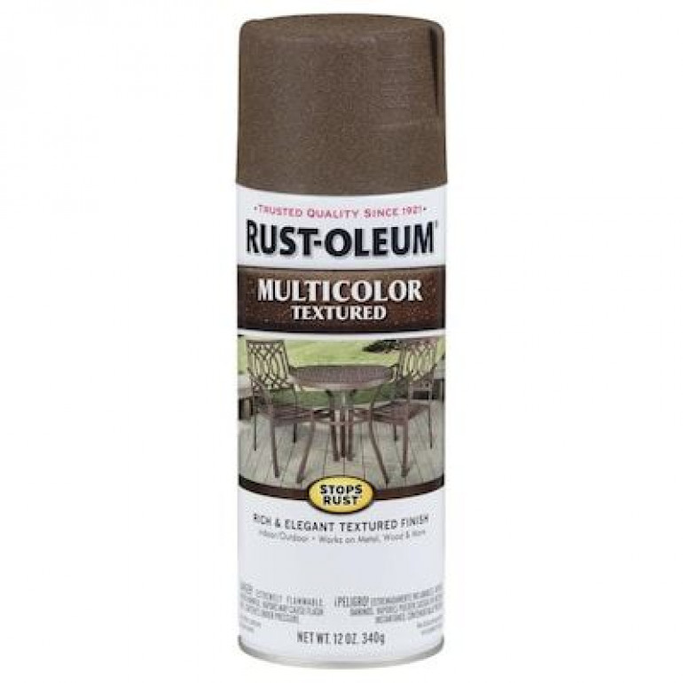Rustoleum do a style of paint known as Autumn, its a texture spray paint with flecks of brown, orange and black. perfect for doing dark aged rusty effects for metal.