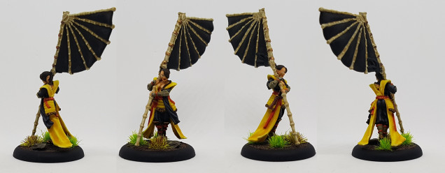 Xianou, Dragon Empire by Titan Forge.  The flag comes in 3 parts and the shaft is maybe narrower than a paperclip and requires pinning to stay on.  Its so fragile they didn't bother to put the bottom on for the studio painted example on their web store.