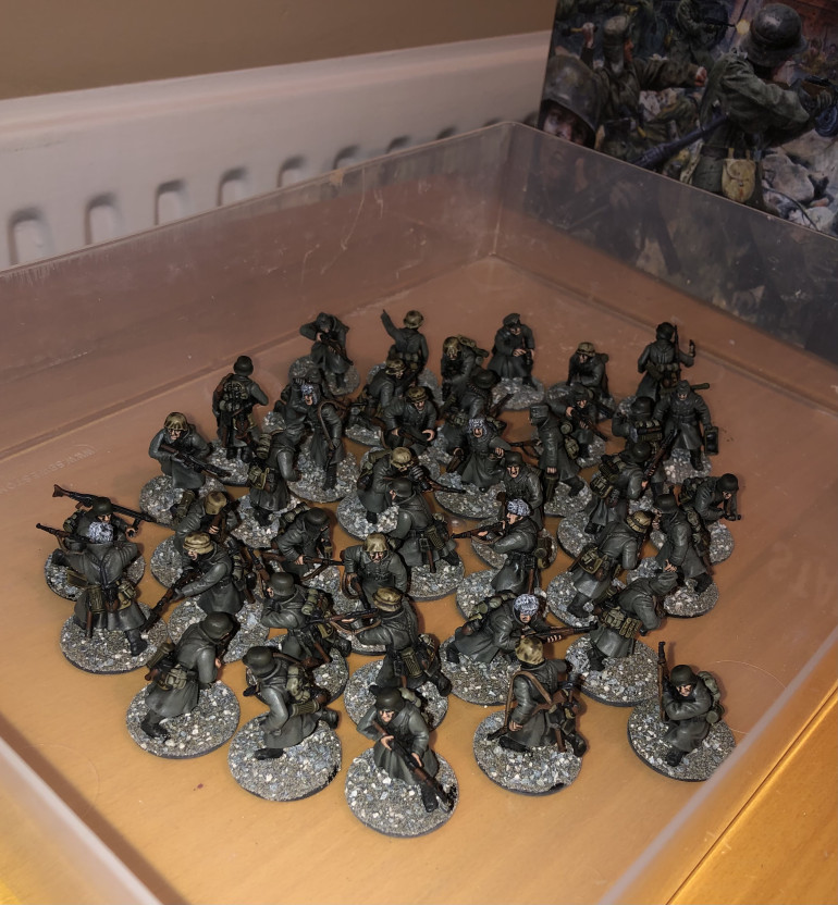 I have now painted and based all of the German infantry! Next I will move onto building the armour in the box!