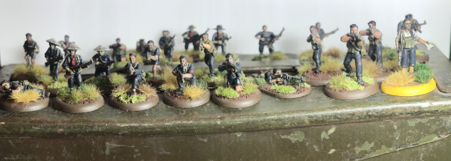 This is a picture of my vietcong collection so far. some more female vc have just been released so will be adding to these when i can. The models come equipped with a selection of weapons from the Mosin-Nagant Rifle, Mat 49 sag and the chinese made type 56 assault rifle.