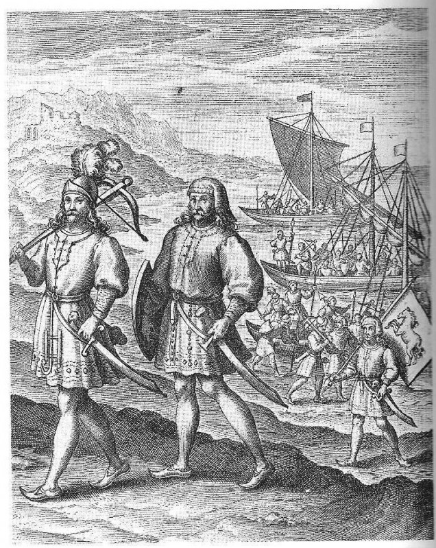 Hengist and Horsa arriving in Britain, by Richard Rowlands (1605)