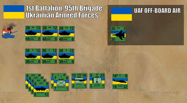 Lead elements of the 95th UAF Brigade.  This scenario gives the UAF a lot of credit, usually these better tanks (especially the T-84 Oblat) are sold off to foreign arms buyers rather than sent to their own soldiers actually in combat.