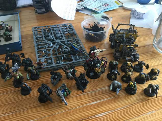 Bits and pieces to be added, some base coat done, whole squad needs built primed and painted. Most work needed.