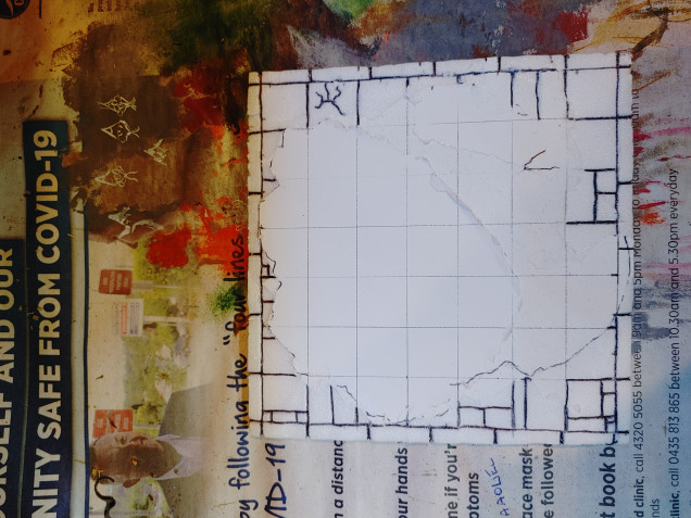 The base: foamboard, one paper side removed, brick texture drawn in with pen