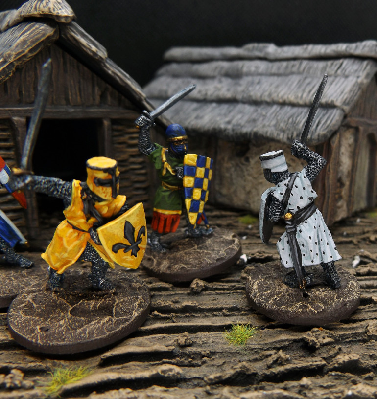 Knights battling in the village