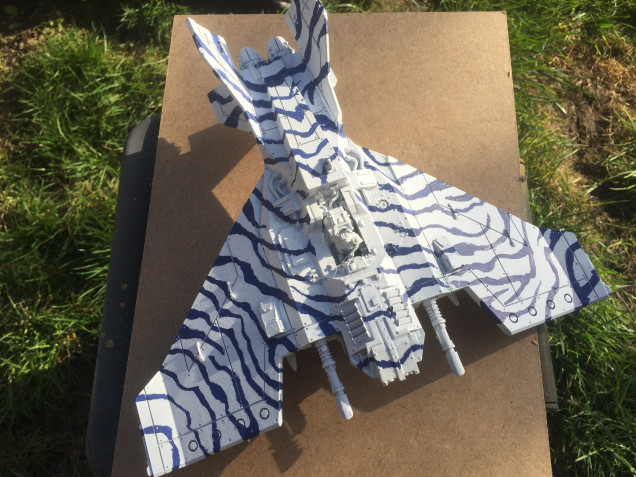 Base layer of zebra stripes applied to wings and upper fuselage.