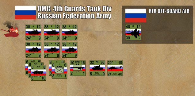 Lead operational maneuver group of the 4th Guards Tank Division - note the Tunguska air defense platform and the Mi-28 Havoc gunship.