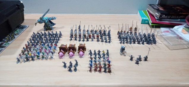 The Current Army, Notice the Giant being properly Giant next to the Halflings. This weekend I'll go out and pick up another two to complete the trio