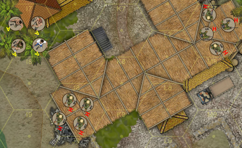 Some of the initial set up, with the East Timorese FDTL renegades and irregular gang members hanging out in their jungle village before they get attacked by the Australians.