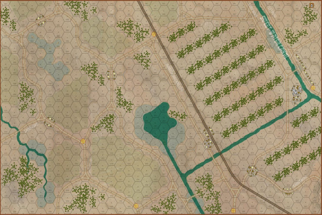 The actual game map for today's engagement.  Yes, this is on the westbank of the Suez, which is much more lush and cultivated than the arid Sinai deserts we've seen in other recent wargames.