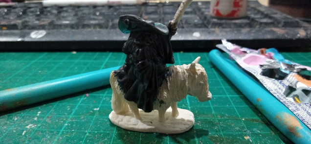 Then a Coat of Black Wash. For a mini this size I wanted to go for a wash rather than try to get away with just drybrushing.