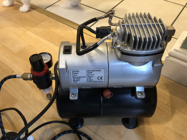 First up the compressor, I got this one from everything airbrush. it is essential to get one with an air trap, regulator and storage tank (called a receiver). 