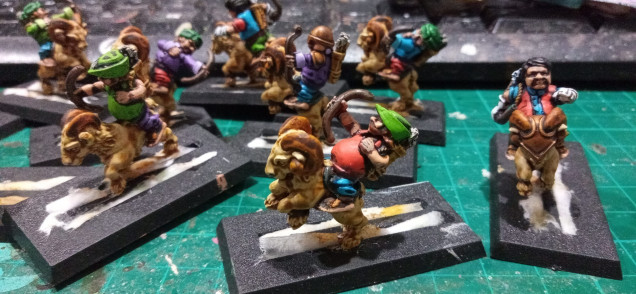 I wanted to keep the bright colour scheme. Also these guys are much more unorganised and fun than the other stuff which makes sense for scouts riding around on goats