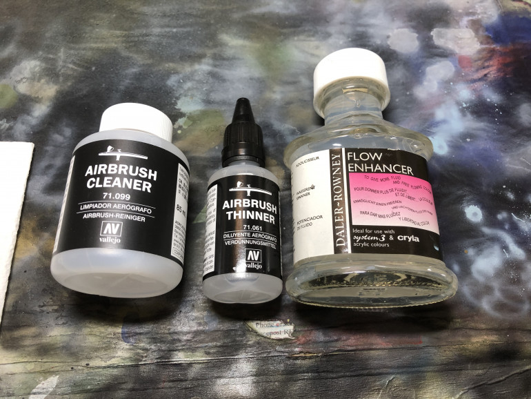 Other essentials are a matched thinner and cleaner to the paint make you are using and then a flow improver as I find it helps prevent the tip of the needle drying (with paint on it)