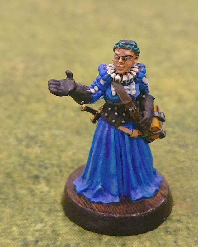 So after another bit of a hiatus, I finished the next one of the Dunkledorfians, Eva Eilhart the Bailiff. I used a combination of contrast and regular paints on this figure. 