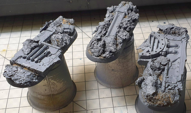 Bases after doing the sand in thw gaps, and then trying to prime while it hadn't dried. Last weekends failure.