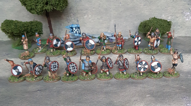 Here's the whole warband gathered together. Had a lot of fun painting these up. I may at some stage add some more to bulk up numbers so they can be used in other games (say Saga, for example)